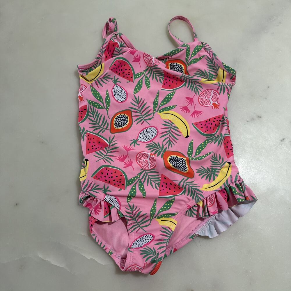 BMagical Swimsuit Girl’s 8 One Piece Tropical Fruits Pink Palm Leaf Ruffled
